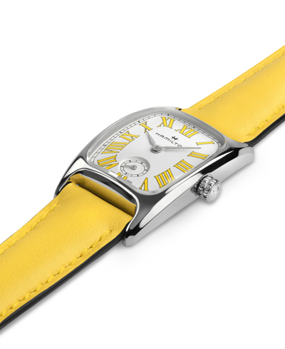 Shop Hamilton Women's Swiss American Classic Small Second Yellow Leather Strap Watch 24x27mm