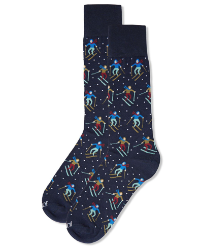 Memoi Men's Skiers Paradise Novelty Crew Socks In Navy Blazer