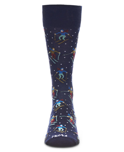 Memoi Men's Skiers Paradise Novelty Crew Socks In Navy Blazer