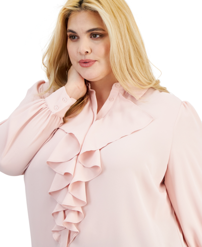 Shop Bar Iii Plus Size Ruffle-front Blouse, Created For Macy's In Rosebud