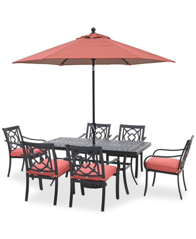 Agio Astaire Outdoor 7-pc Dining Set (84x42" Table + 4 Dining Chairs + 2 Swivel Chairs), Created For Macy In Peony Brick Red