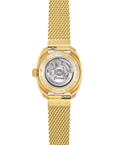 Shop Certina Women's Swiss Automatic Ds-2 Lady Gold Pvd Stainless Steel Mesh Bracelet Watch 28mm In Mother Of Pearl