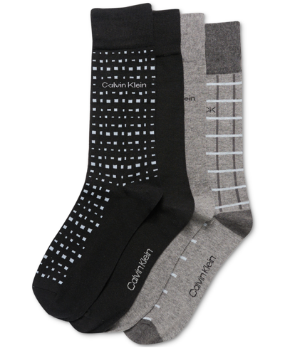 Shop Calvin Klein Men's Crew Length Dress Socks, Assorted Patterns, Pack Of 4 In Black Assorted