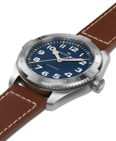 Shop Hamilton Men's Swiss Automatic Khaki Field Expedition Brown Leather Strap Watch 41mm