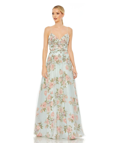 Shop Mac Duggal Women's Embellished Lace Up Sleeveless Gown In Mint Multi