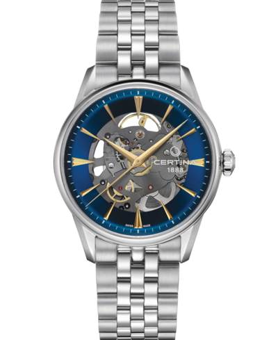 Shop Certina Men's Swiss Automatic Ds-1 Skeleton Stainless Steel Bracelet Watch 40mm In Blue