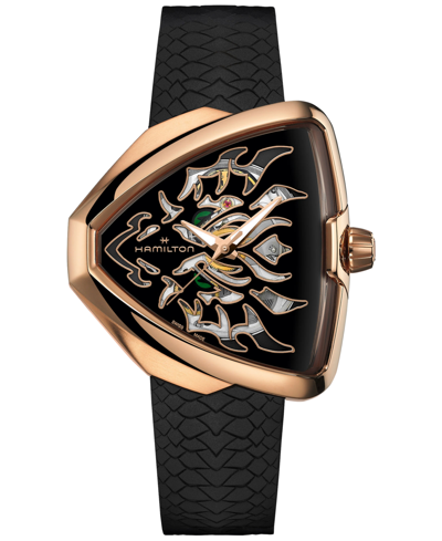 Hamilton Ventura Elvis80 Auto Skeleton Dial Pvd Rose Gold Steel Black Rubber Strap Men's Watch H24525331