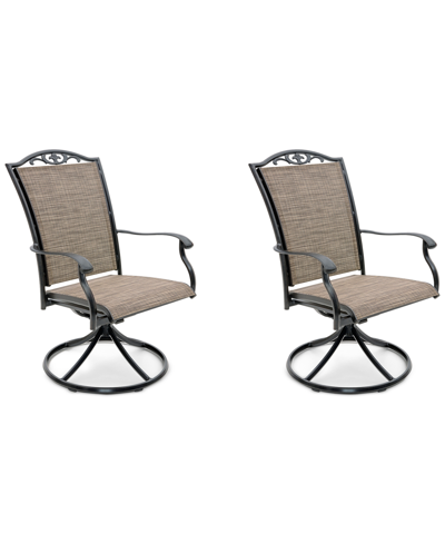 Shop Agio Wythburn Mix And Match Filigree Sling Outdoor Swivel Chairs, Set Of 2 In Mocha Grey,bronze Finish