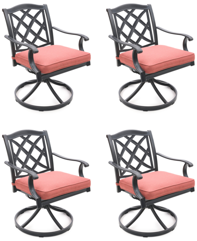 Shop Agio Wythburn Mix And Match Lattice Outdoor Swivel Chairs, Set Of 4 In Peony Brick Red,pewter Finish