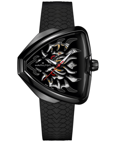 Shop Hamilton Men's Swiss Automatic Ventura Elvis80 Dragon Black Rubber Strap Watch 43x45mm