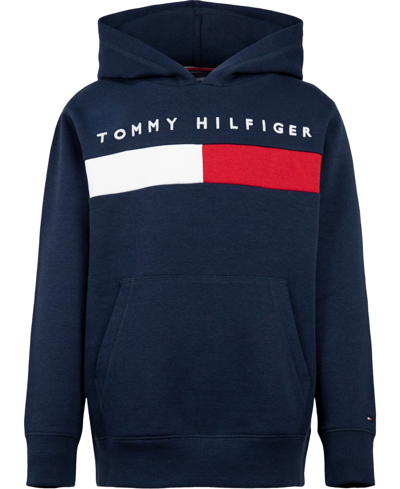 Shop Tommy Hilfiger Little Boys Exploded Flag Pullover Hoodie In Navy Blazer