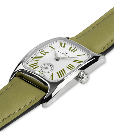 Shop Hamilton Women's Swiss American Classic Small Second Green Leather Strap Watch 24x27mm