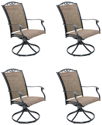 Shop Agio Wythburn Mix And Match Filigree Sling Outdoor Swivel Chairs, Set Of 4 In Mocha Grey,pewter Finish