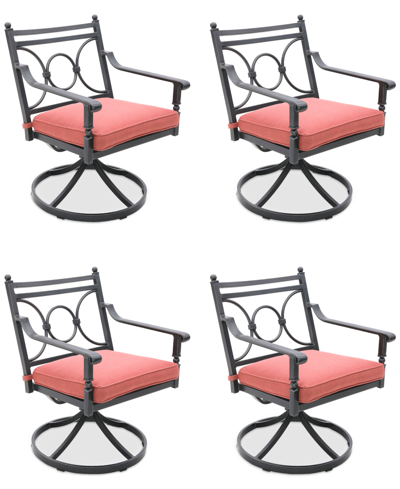 Shop Agio Wythburn Mix And Match Scroll Outdoor Swivel Chairs, Set Of 4 In Peony Brick Red,pewter Finish