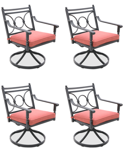 Agio Wythburn Mix And Match Scroll Outdoor Swivel Chairs, Set Of 4 In Peony Brick Red,pewter Finish