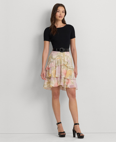 Shop Lauren Ralph Lauren Women's Floral Crinkle Georgette Tiered Skirt In Cream Multi