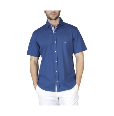 Shop Tailorbyrd Solid Knit Short Sleeve Shirt In Navy
