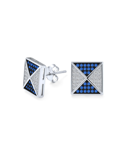 Shop Bling Jewelry Mens Blue White Cubic Zirconia Micro Pave Geometric Cz Pyramid Square Stud Earrings For Men.925 Ster