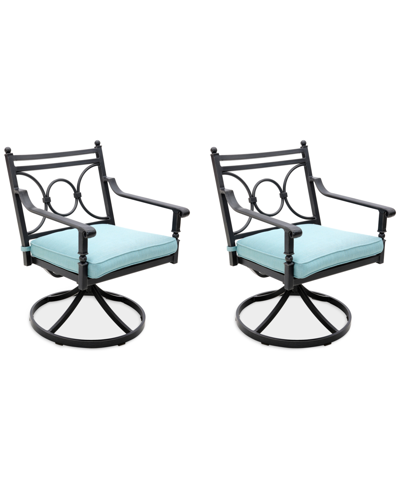 Shop Agio Wythburn Mix And Match Scroll Outdoor Swivel Chairs, Set Of 2 In Spa Light Blue,pewter Finish