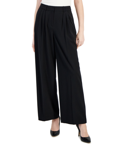 Shop Tahari Asl Women's Pleated-waist Wide-leg Pants In Black