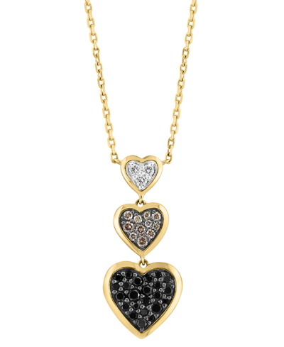 Effy Collection Effy Multicolor Diamond Triple Heart Drop Pendant Necklace (3/8 Ct. T.w.) In 14k Gold, 17" + 1" Exte In Yellow Gol
