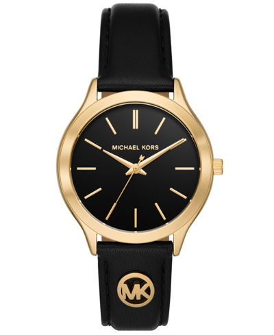 Shop Michael Kors Women's Slim Runway Three-hand Black Leather Watch 38mm