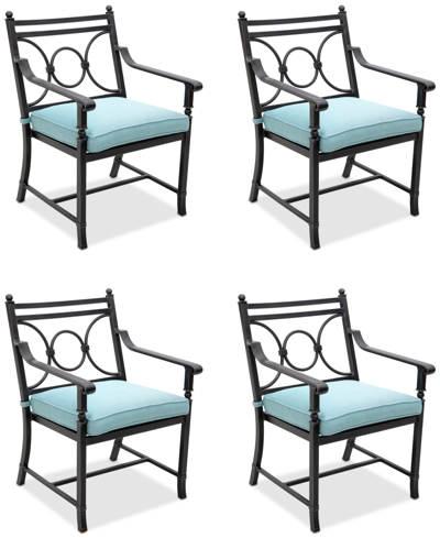 Shop Agio Wythburn Mix And Match Scroll Outdoor Dining Chairs, Set Of 4 In Spa Light Blue,pewter Finish