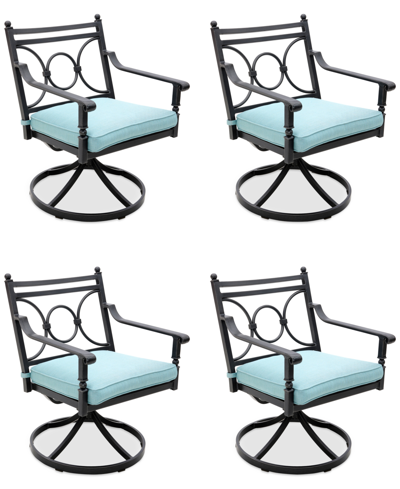 Shop Agio Wythburn Mix And Match Scroll Outdoor Swivel Chairs, Set Of 4 In Spa Light Blue,pewter Finish