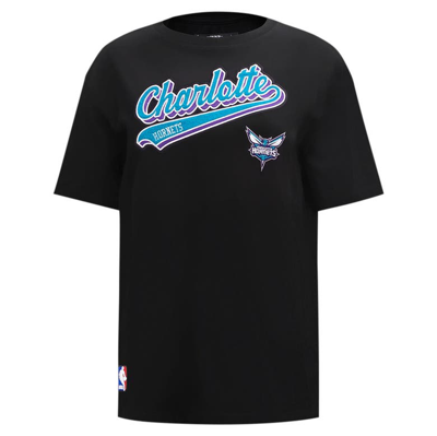 Shop Pro Standard Black Charlotte Hornets Script Boyfriend T-shirt