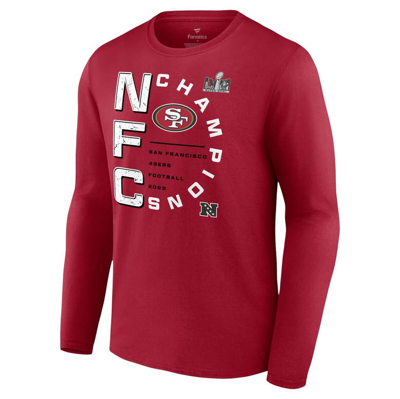 Shop Fanatics Branded Scarlet San Francisco 49ers 2023 Nfc Champions Right Side Draw Long Sleeve T-shirt