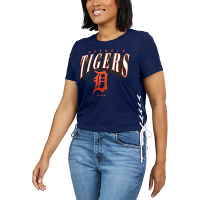 Shop Wear By Erin Andrews Navy Detroit Tigers Side Lace-up Cropped T-shirt