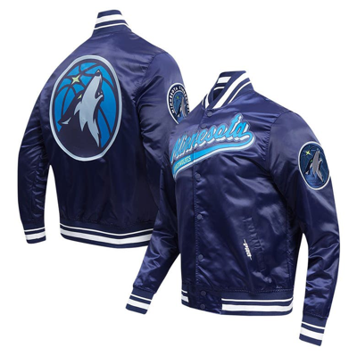 Shop Pro Standard Navy Minnesota Timberwolves Script Tail Full-snap Satin Varsity Jacket