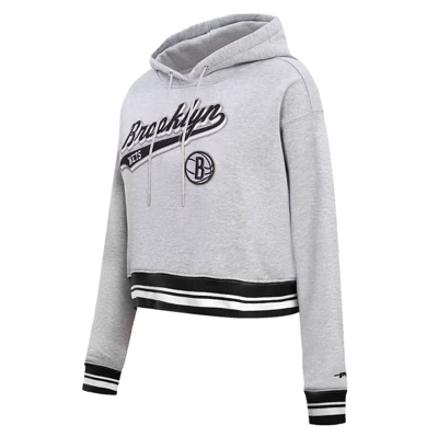 Shop Pro Standard Heather Gray Brooklyn Nets Script Tail Cropped Pullover Hoodie