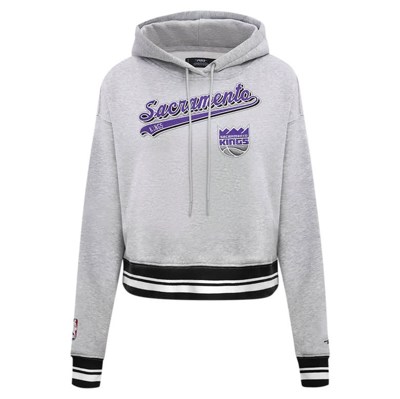 Shop Pro Standard Heather Gray Sacramento Kings Script Tail Cropped Pullover Hoodie