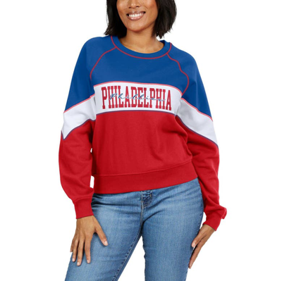 Shop Wear By Erin Andrews Royal/red Philadelphia Phillies Crewneck Pullover Sweatshirt