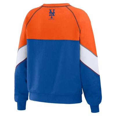 Shop Wear By Erin Andrews Red/royal New York Mets Color Block Crew Neck Pullover Sweatshirt