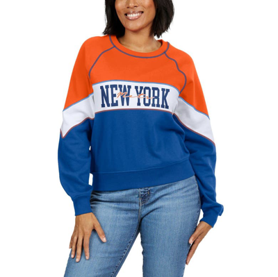Shop Wear By Erin Andrews Red/royal New York Mets Color Block Crew Neck Pullover Sweatshirt