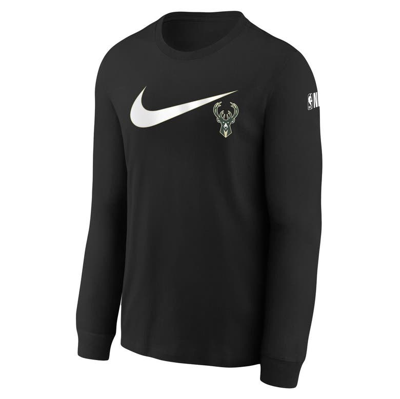 Shop Nike Youth  Black Milwaukee Bucks Swoosh Long Sleeve T-shirt