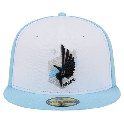 Shop New Era White/light Blue Minnesota United Fc 2024 Kick Off Collection 59fifty Fitted Hat