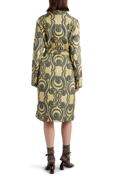 Shop Dries Van Noten Roltas Abstract Swirl Quilted Cotton & Silk Blend Trench Coat In Khaki 606