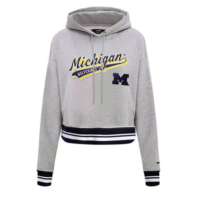 Shop Pro Standard Heather Gray Michigan Wolverines Script Tail Fleece Cropped Pullover Hoodie