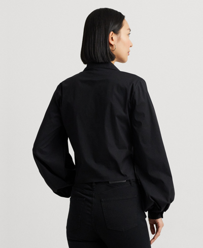 Shop Lauren Ralph Lauren Women's Blouson-sleeve Bow Shirt In Black