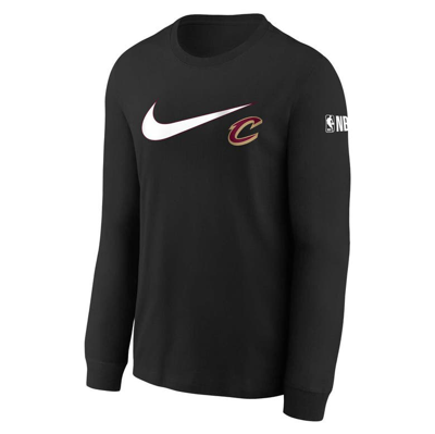 Shop Nike Youth  Black Cleveland Cavaliers Swoosh Long Sleeve T-shirt