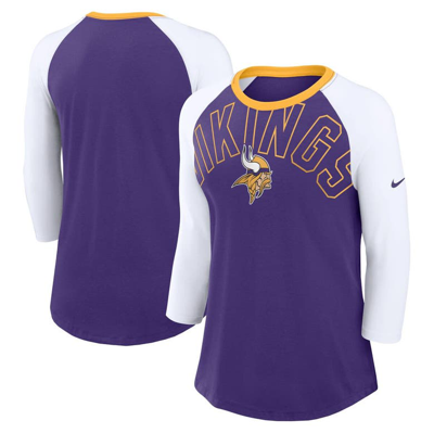 Shop Nike Purple/white Minnesota Vikings Knockout Arch Raglan Tri-blend 3/4-sleeve T-shirt