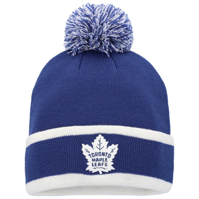 Shop Adidas Originals Adidas Blue Toronto Maple Leafs Team Stripe Cuffed Knit Hat With Pom
