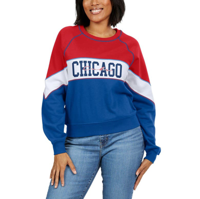 Shop Wear By Erin Andrews Red/royal Chicago Cubs Color Block Crew Neck Pullover Sweatshirt