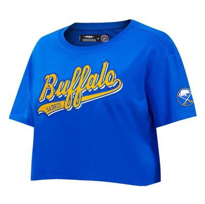Shop Pro Standard Royal Buffalo Sabres Boxy Script Tail Cropped T-shirt