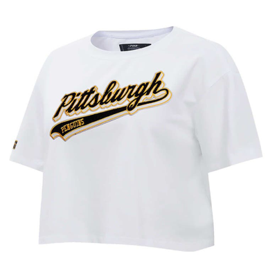 Pro Standard White Pittsburgh Penguins Boxy Script Tail Cropped T-shirt In White