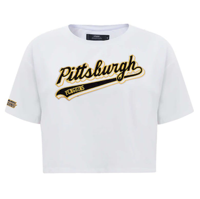 Pro Standard White Pittsburgh Penguins Boxy Script Tail Cropped T-shirt In White