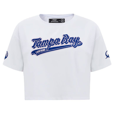 Shop Pro Standard White Tampa Bay Lightning Boxy Script Tail Cropped T-shirt